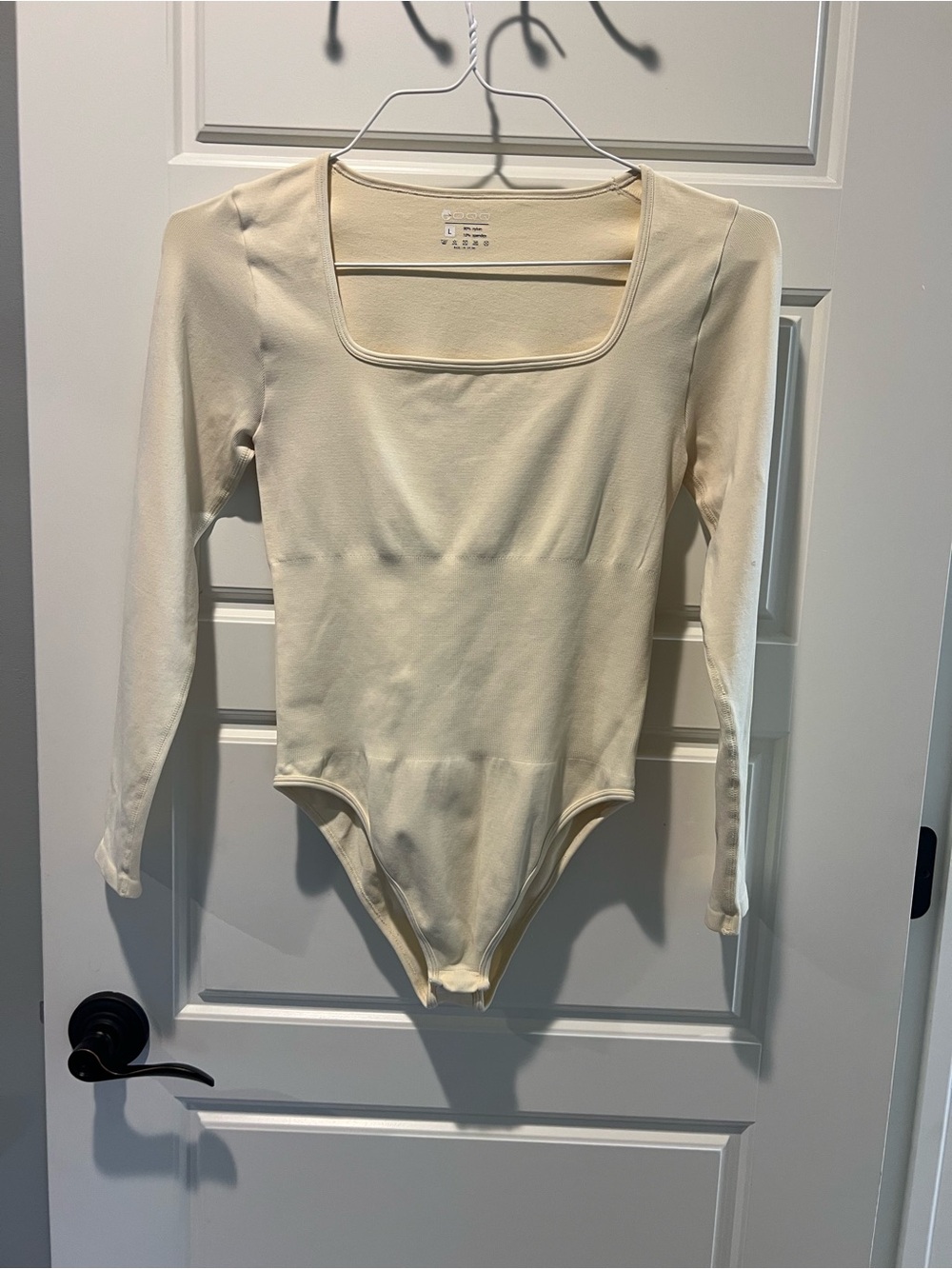 Square Neck Long Sleeve Bodysuit in Cream